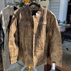 Men’s Vintage Brown Leather Shirt Jacket Size XXL